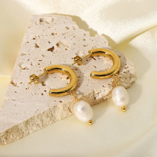 Pearl Gold Stainless Earrings